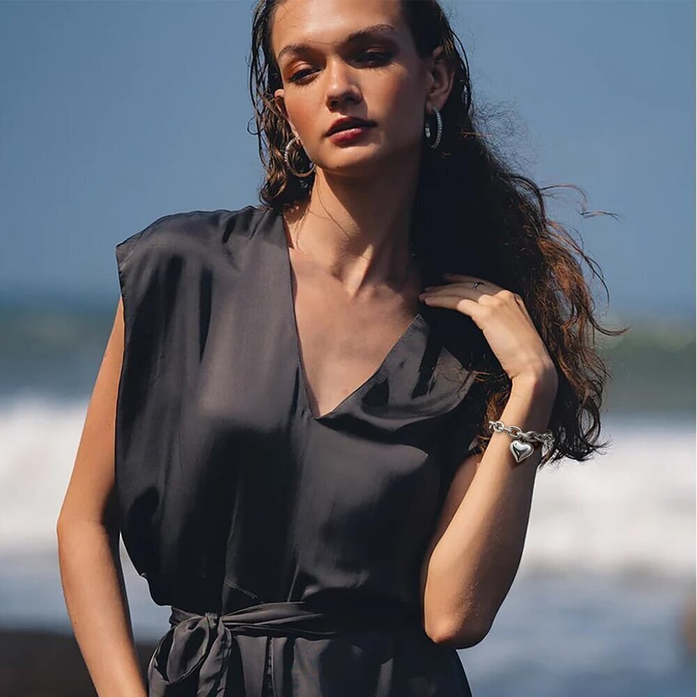 Women’s Silver Heart Charm Bracelets Gold Plated Link Adjustable Jewelry - Picture 3 of 7